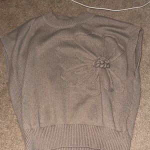 SHEIN Taupe Knit Top with Floral Accent - NEVER WORN